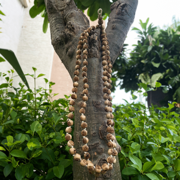 108+1 Beads Tulsi Japa Mala Radha Krishna Name Engraved Pure Tulsi Beads