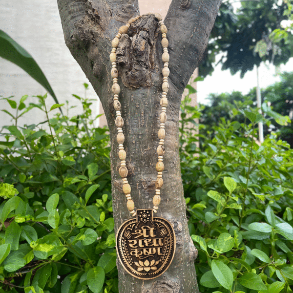 Shri Radha Krishna Tulsi Locket Mala With Carved Beads