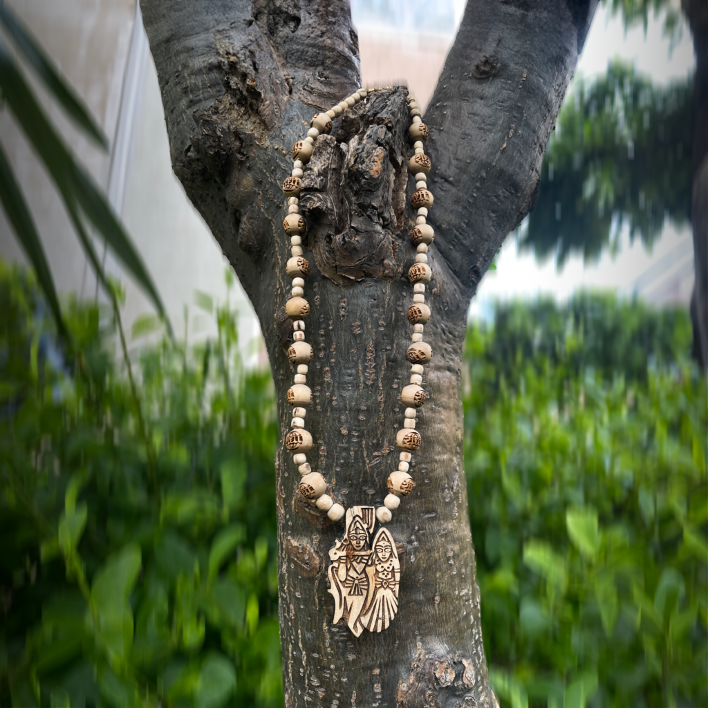 Shri Radha Krishna Handmade Tulsi Necklace With Radha Name Beads - Image 2