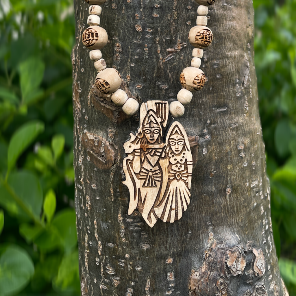 Shri Radha Krishna Handmade Tulsi Necklace With Radha Name Beads - Image 3
