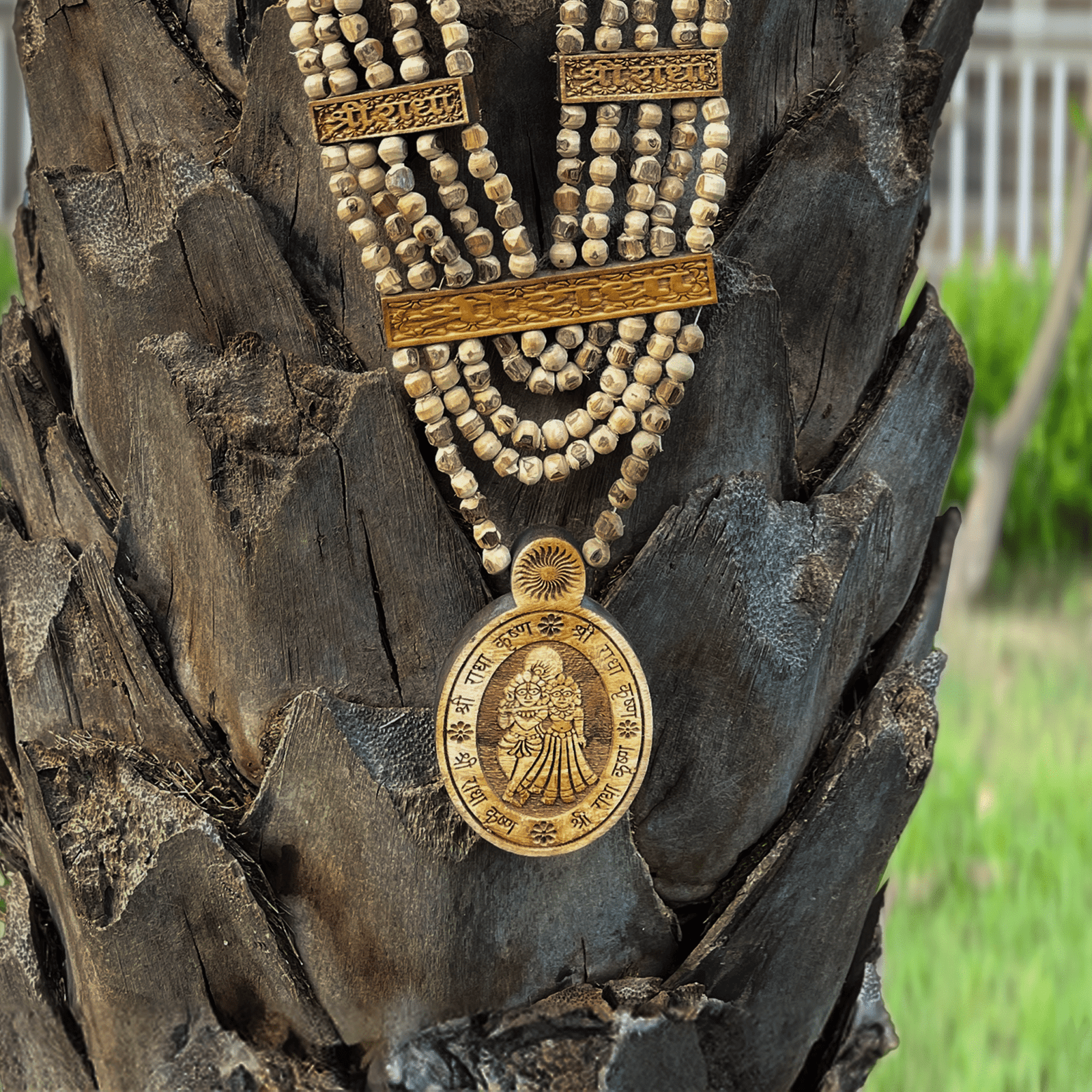 Original Tulsi Beads Shri Radha Krishna Actual Photo Panch Layer Locket 2.5×1.5 Inches Size Total Mala Length 28 Inches