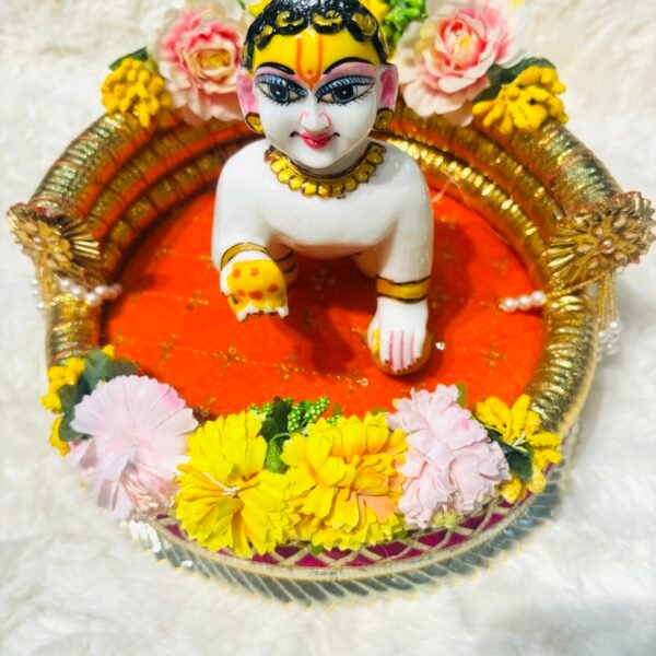 Beautiful 2 in 1 Singhasan + Bed With Flowers For Laddugopal
