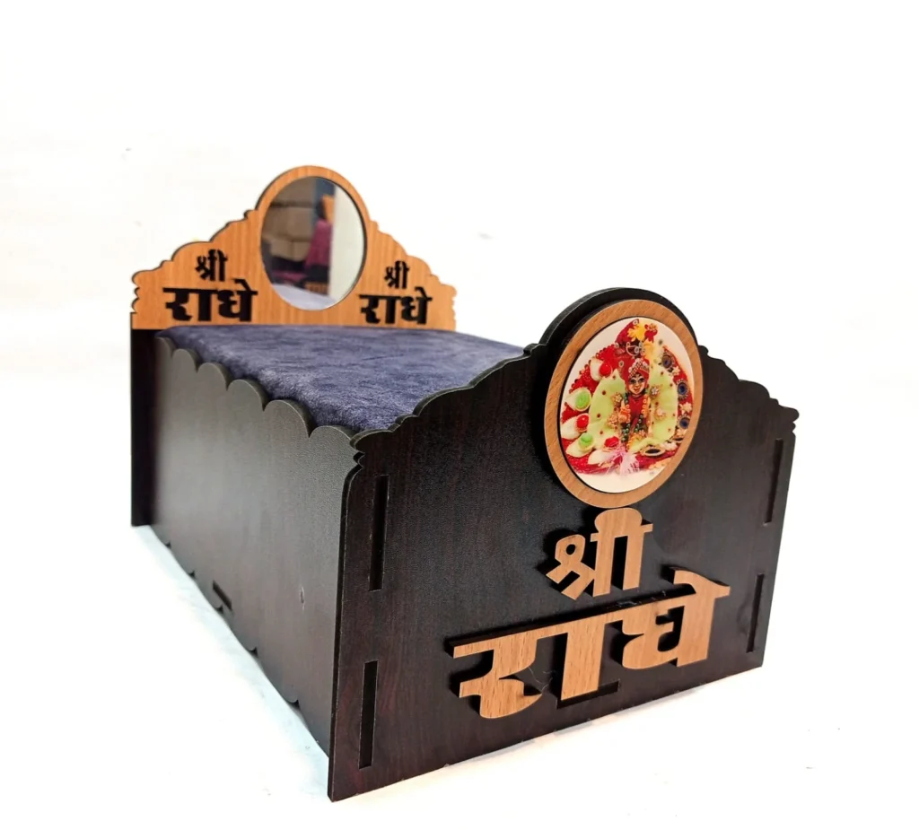Beautiful Bed With Mirror And Shri Radha Name For Laddu Gopal Ji - Image 2