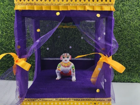 Beautiful Purple Color House + Bed With Fan And Light For Laddu Gopal Ji