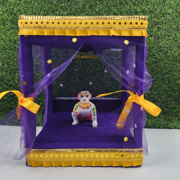 Beautiful Purple Color House + Bed With Fan And Light For Laddu Gopal Ji