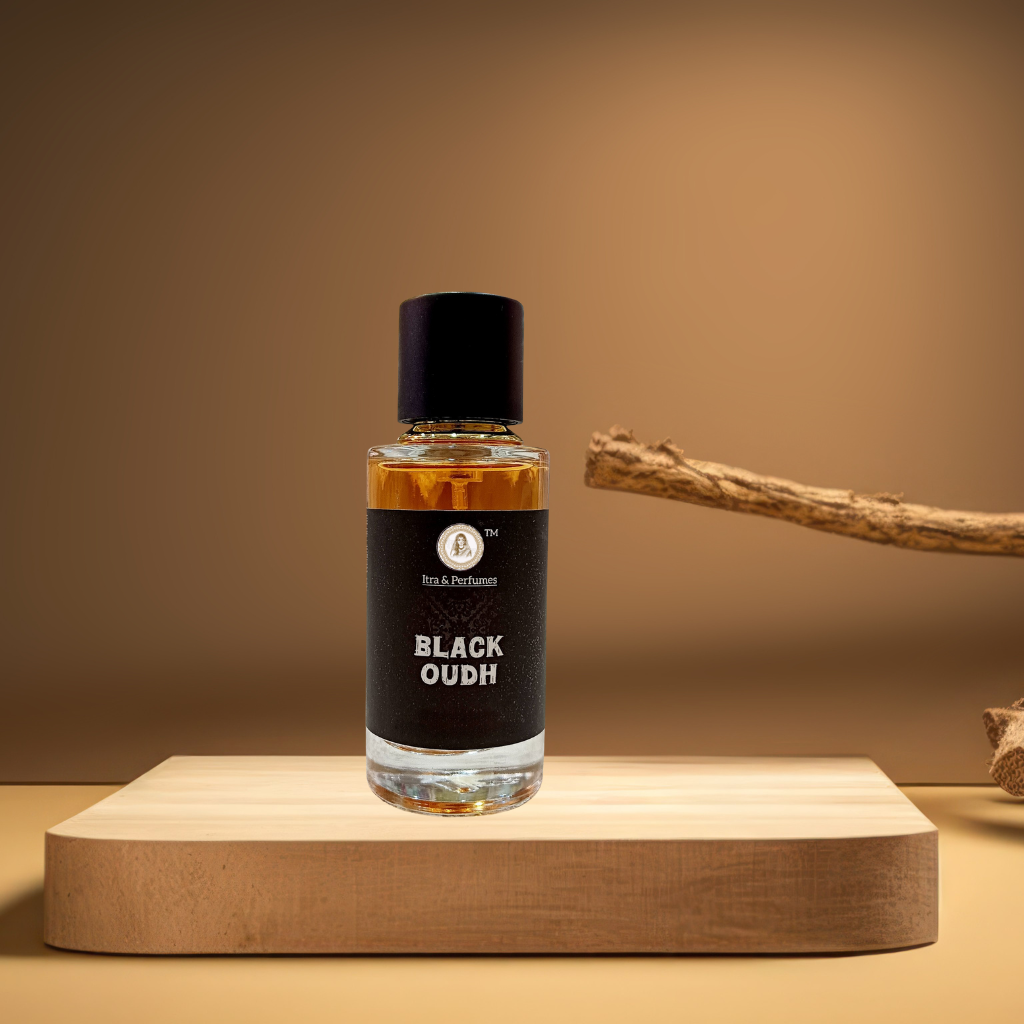 Black Oudh Perfume by Radharanikripa – 50 ml Rose, Floral Heart Notes with Deep Agarwood Base in Soft Tone