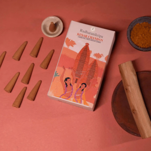 Kesar Chandan Charcoal-Free Dhoop Cones | 150 GM (Approx. 50 Cones)