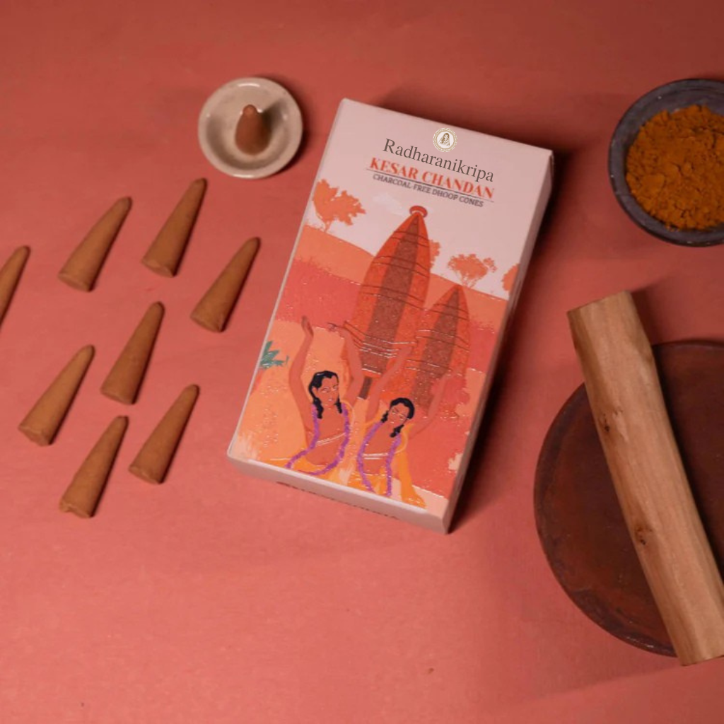 Kesar Chandan Charcoal-Free Dhoop Cones | 150 GM (Approx. 50 Cones)