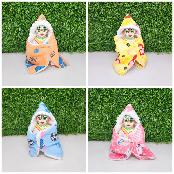 Laddu gopal winter special western glacier dress pack of 4 [Random Color]