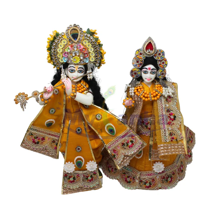 Heavy festive special yellow dress for Radha Krishna ji