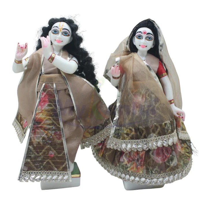 Net embroidery printed brown dress for Radha Krishna ji