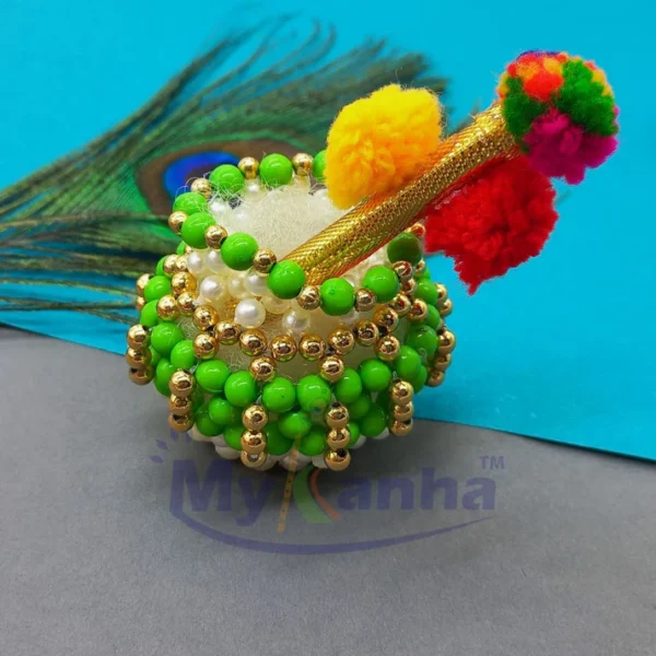 Beads decorated makhan matki with Stick for Janmashtami