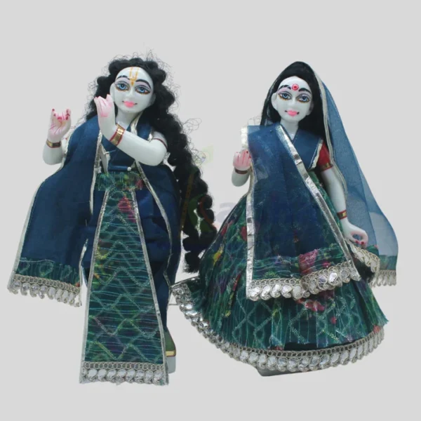 Net embroidery printed green for Radha Krishna