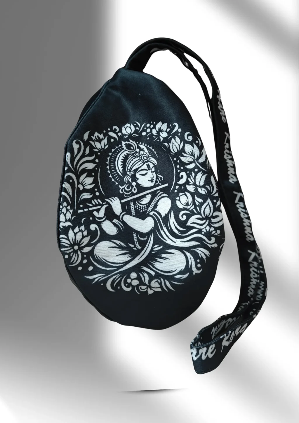 Krishna with flute black japa bag