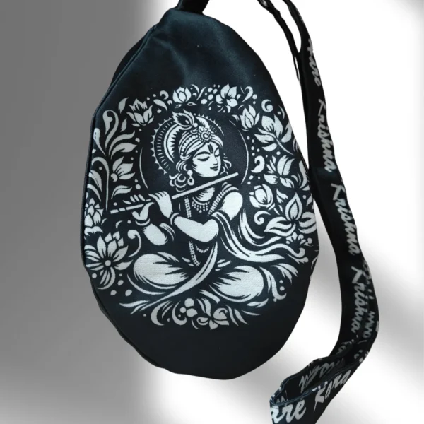 Krishna with flute black japa bag
