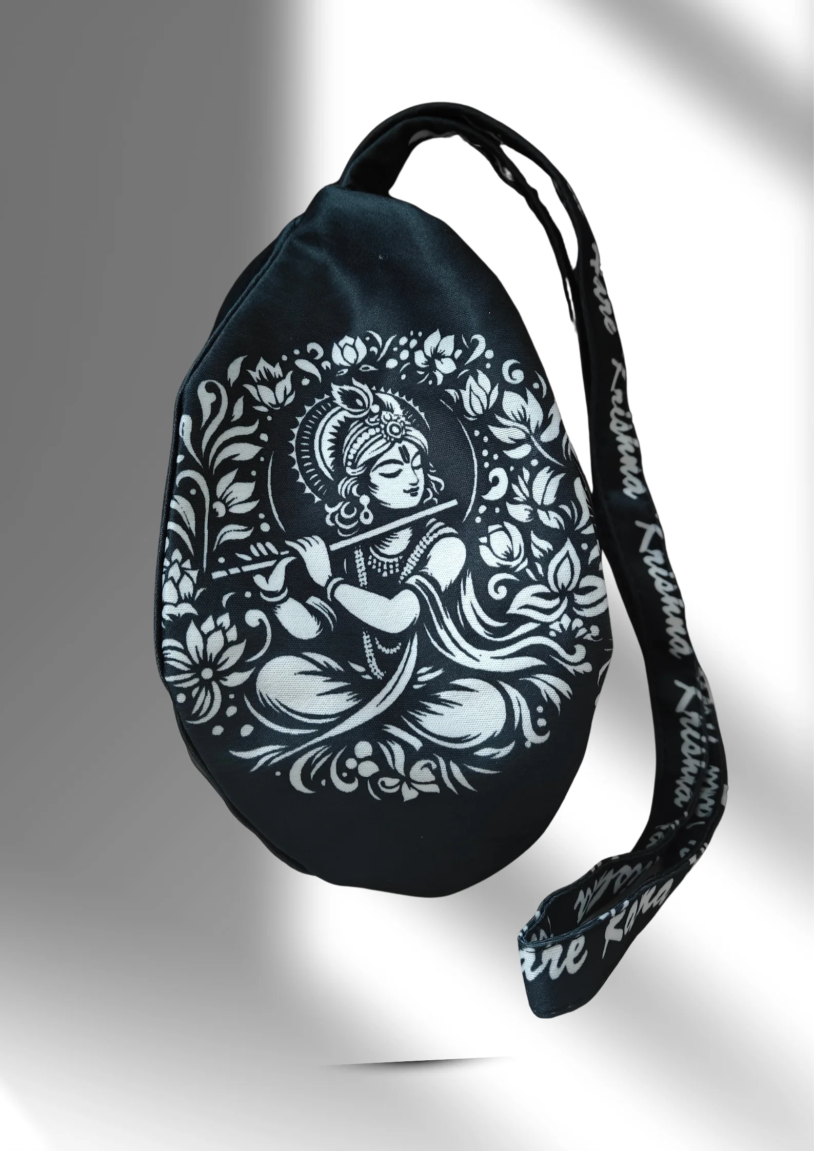 Krishna with flute black japa bag