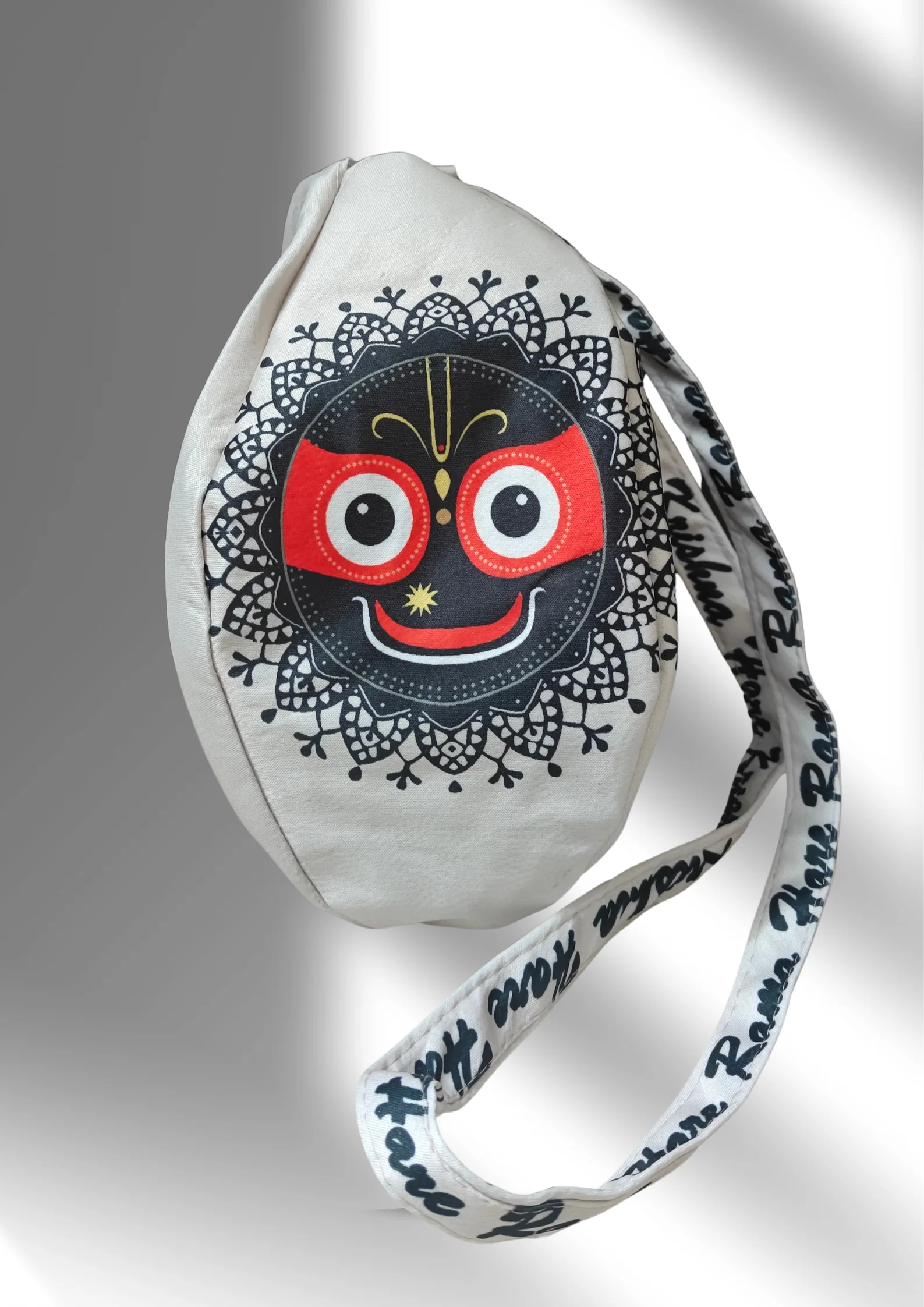 Jagannath Ji beige multi printed japa bag