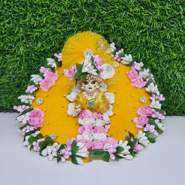 yellow heavy poshak for thakur ji , kanha ji