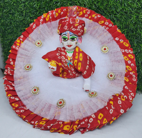 Red Bhandhej dress for kanha ji