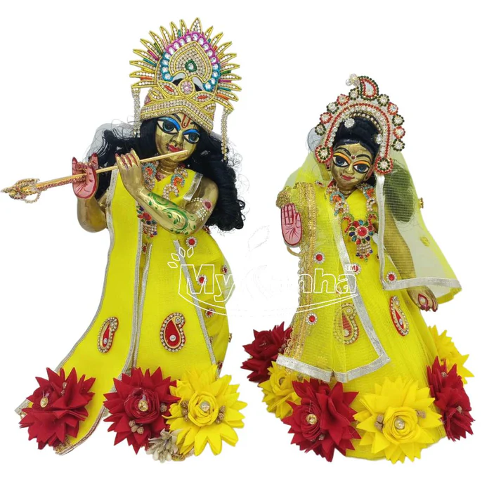 Flower decorated Yellow Radha Krishna Dress